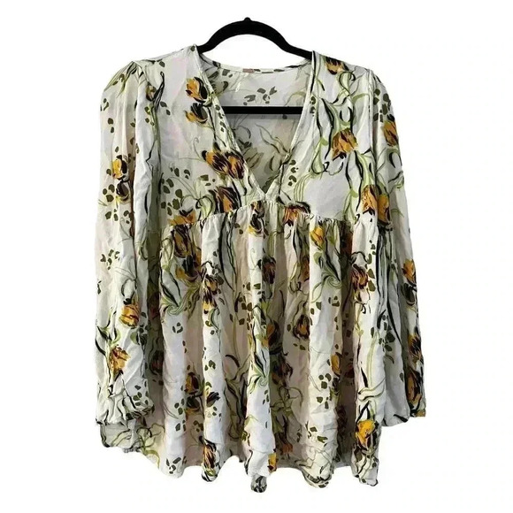 Free People Floral Bella Tunic Top Bell Sleeves Oversized Boho Size Small - Picture 1 of 6
